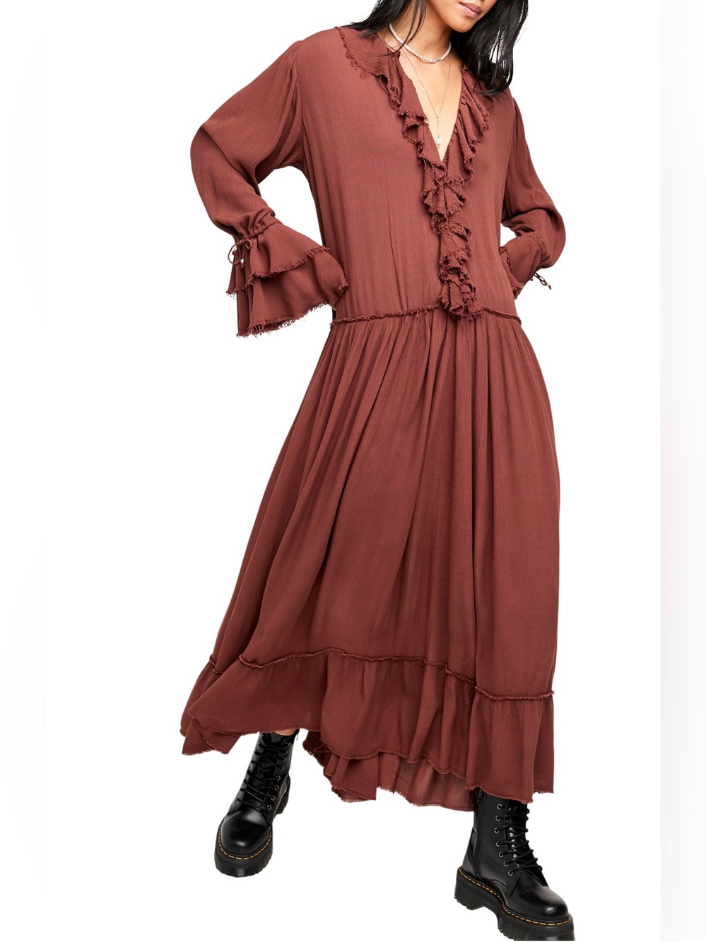 Free People Sweet Darlin Maxi Dress Flowing Boho-Chic Burgundy Women’s Size M